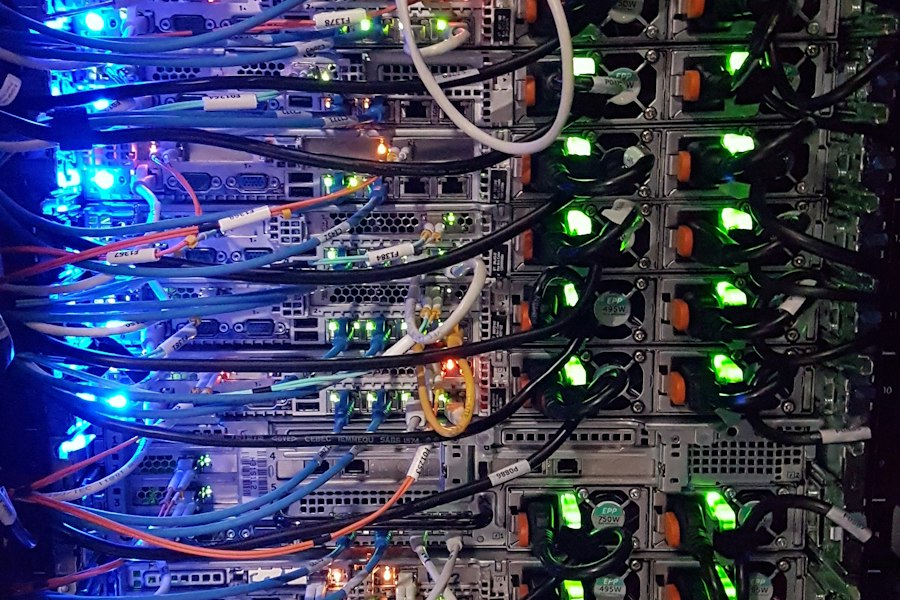 Connected server racks and network cables