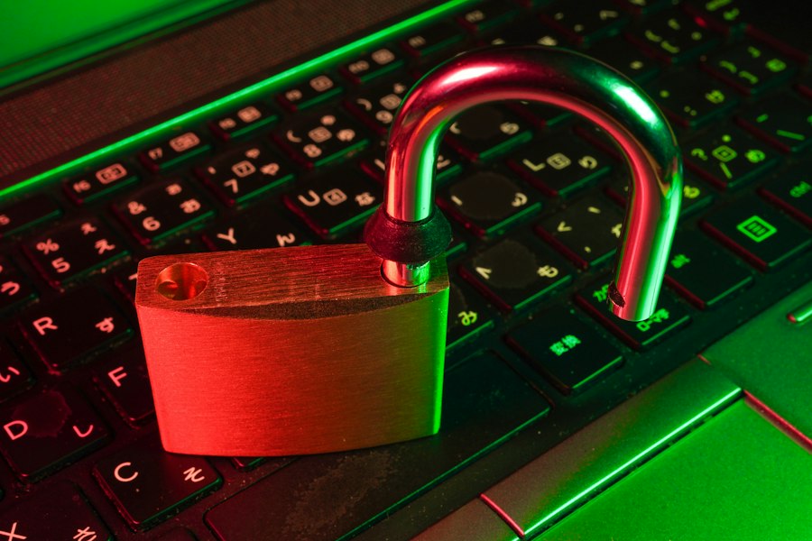 Padlock on a computer keyboard representing digital security