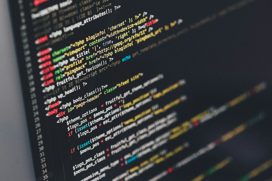 Software code displayed on a development screen